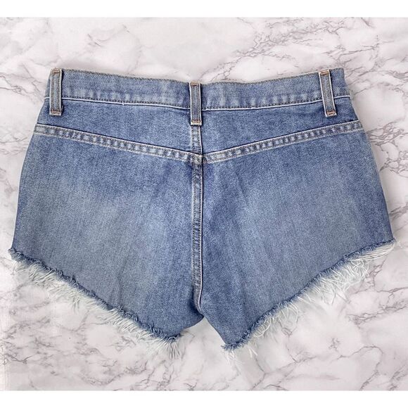 Express Blue Distressed Custom Cutoff Denim Jean Shorts 3/4 - Picture 3 of 5